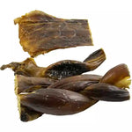 Dried beef bites on a white background