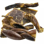 Dried beef bites on a white background