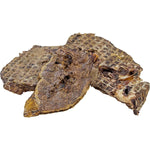 Three pieces of dried lung on a white background