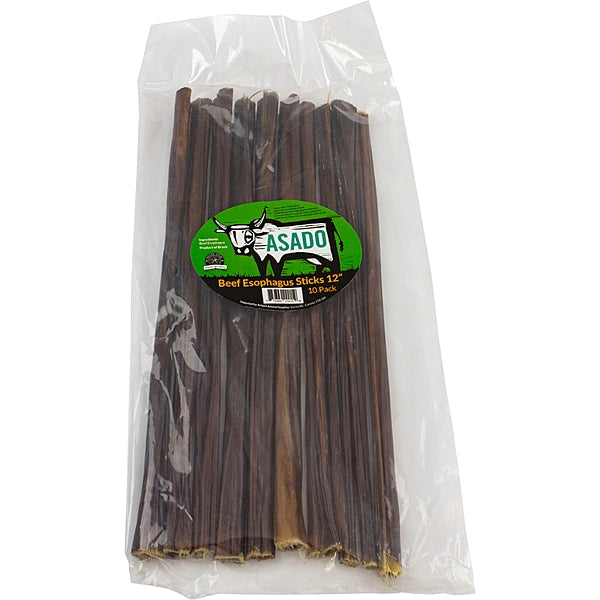 Package of beef esophagus sticks  on a white background