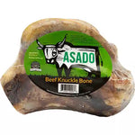Beef knuckle bone with 'Asado' label on a white background