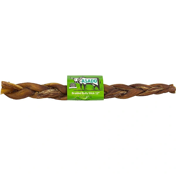 Braided bully stick on a white background
