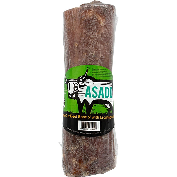 Packaged beef bone esophagus wrapped with 'Asado' branding on a white background