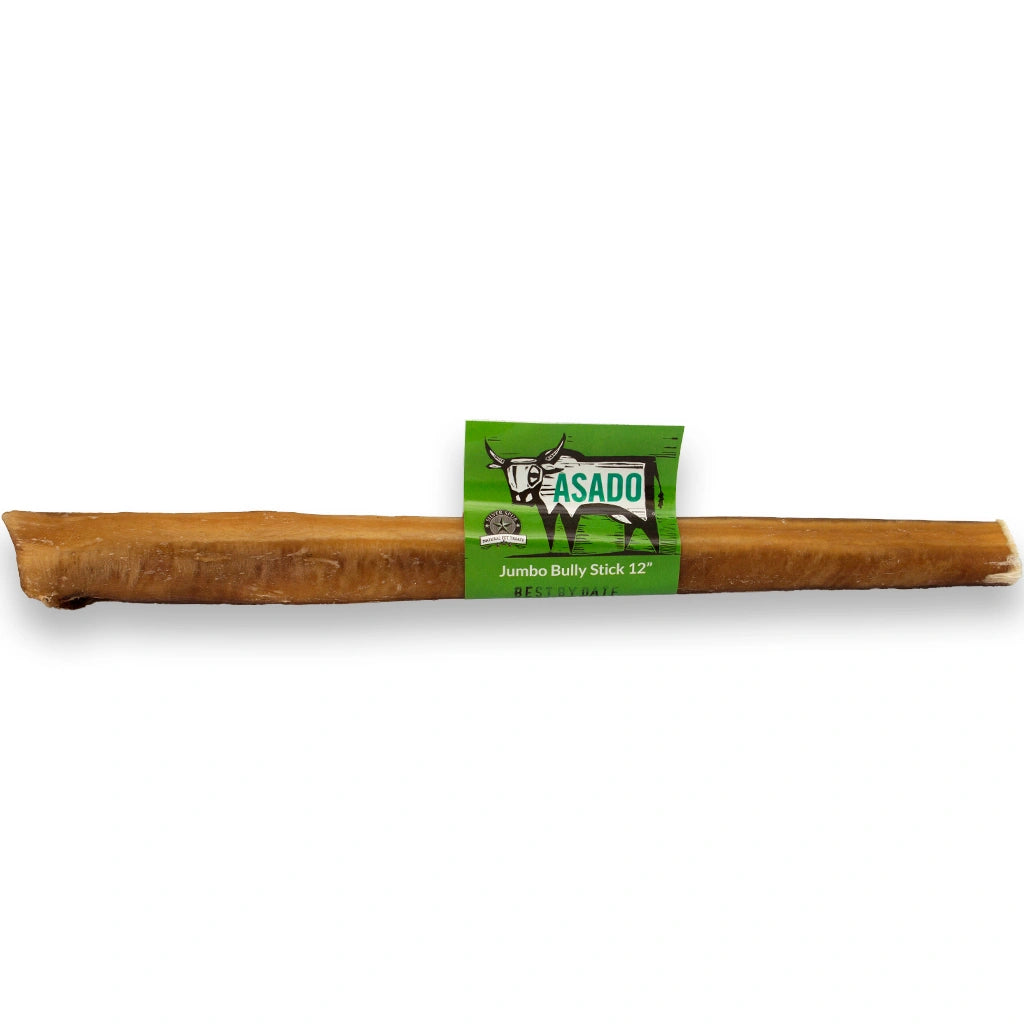 Jumbo dog chew stick with 'Asado' packaging on a white background