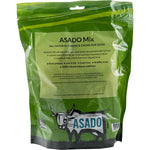 Green package of ASADO Mix dog snacks with text and branding on a white background