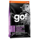 Dog food package with 'go!' branding on a white background