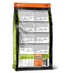 Pet food packaging with nutritional information on a white background