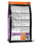 Pet food packaging with nutritional information on a white background