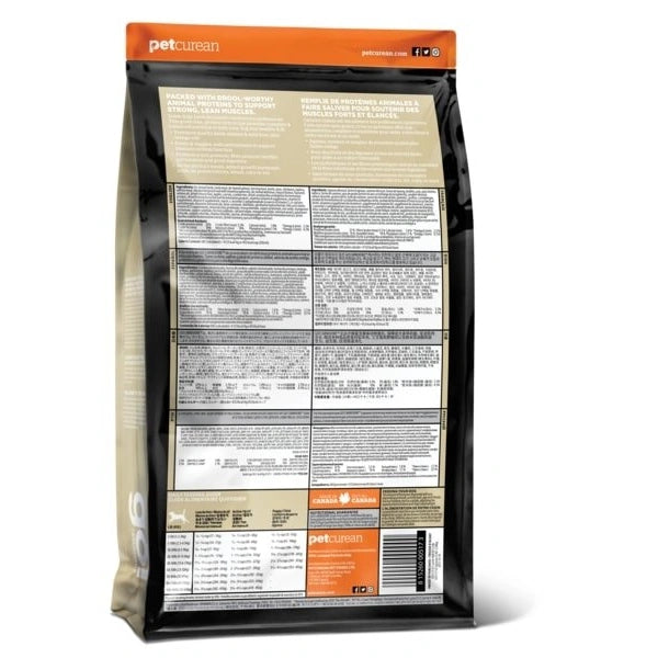 Back view of a pet food package with visible branding and nutritional information.