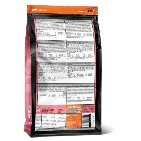 Pet food packaging with a detailed label on a white background