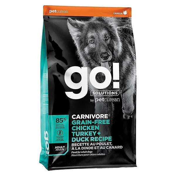 Go! Solutions pet food package with a wolf illustration on a white background