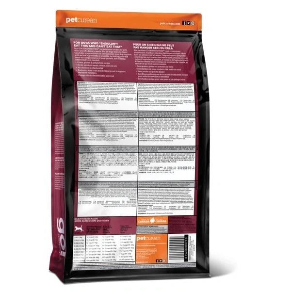 Pet food package with visible label on a white background