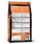 Pet food packaging with orange and black design on a white background