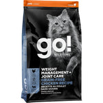 Cat food package with a black and white cat on the label, featuring the brand 'go!' and 'petcurean'.