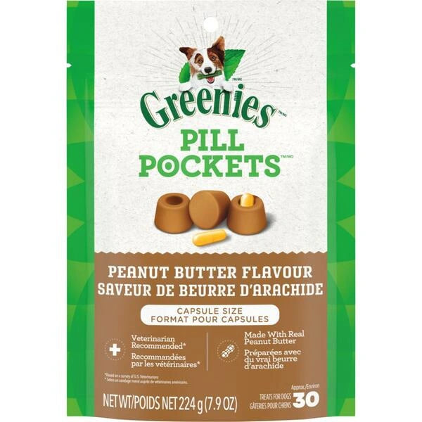 Greenies Pill Pockets Peanut Butter Flavour packaging for dogs on a white background