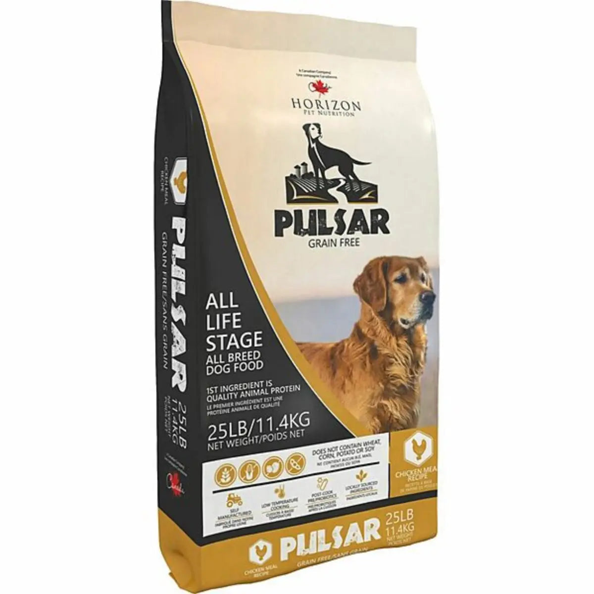 Pulsar dog food package with a dog the bag on a white background