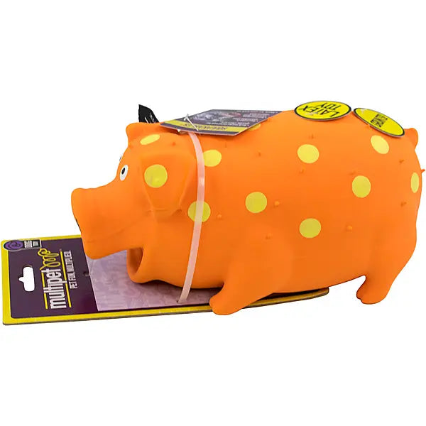 Orange pig-shaped product with yellow spots on a white background