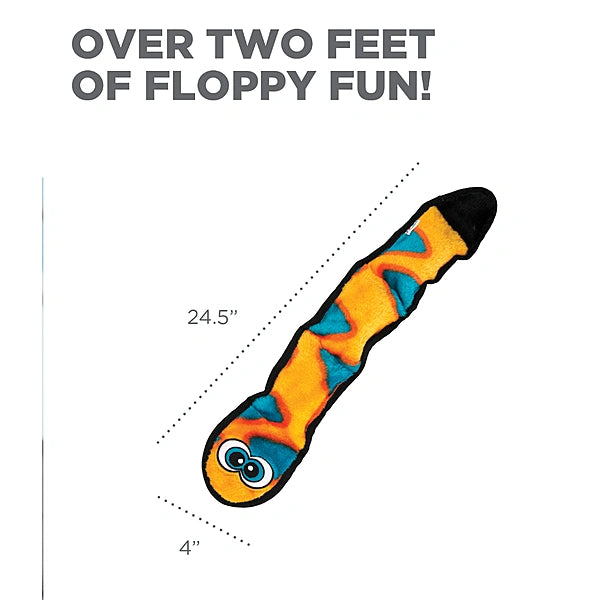 Colorful dog toy with dimensions on a white background