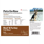 Pet food packaging with a dog on a mountain background and text about ingredients and feeding guidelines.