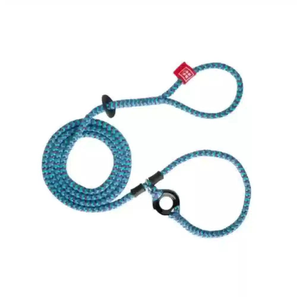 Blue braided dog leash  on a white background