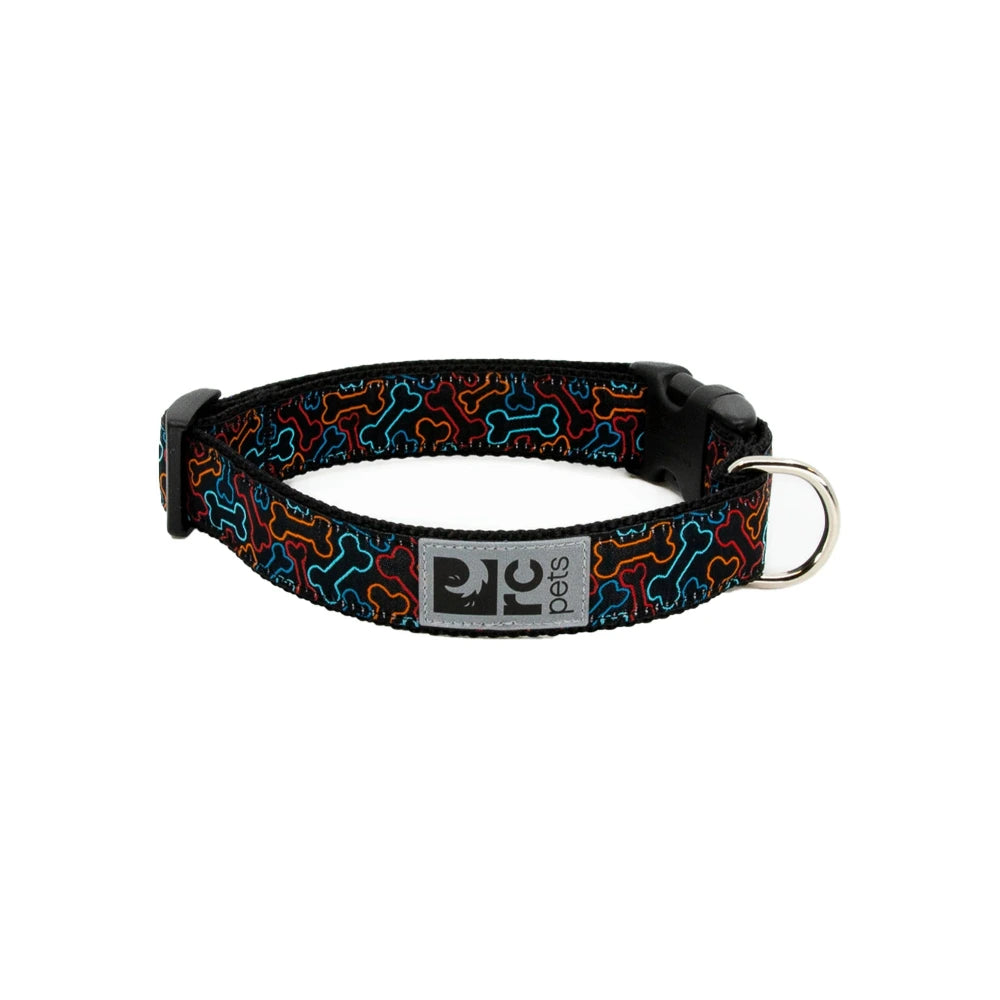 Dog collar with colorful bone pattern on a white background