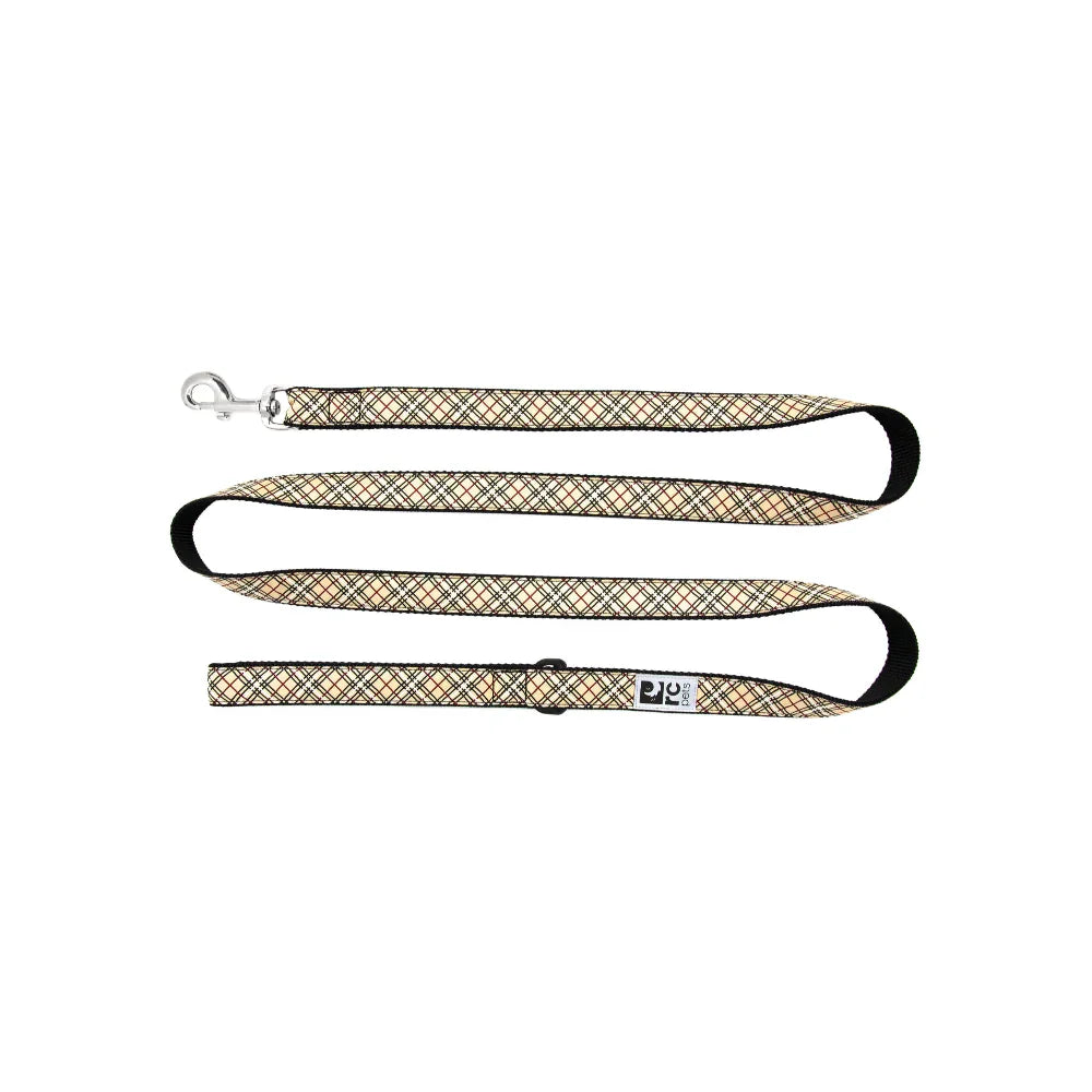 Dog leash with plaid pattern on a white background