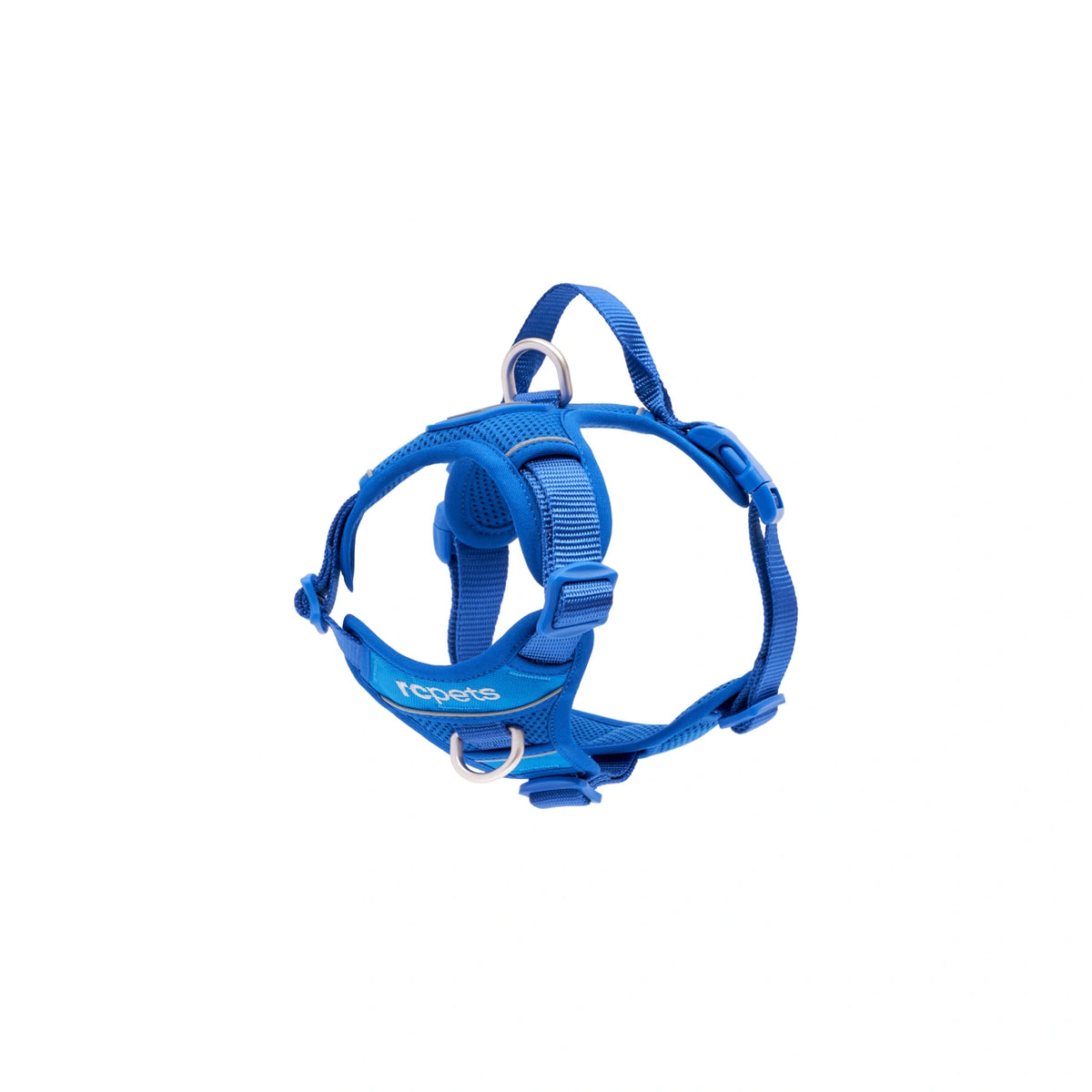 Blue dog harness on a white background