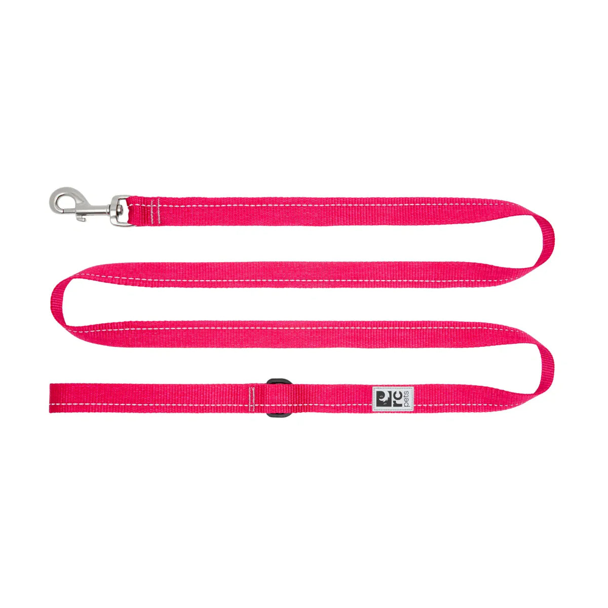 Pink dog leash with metal clip on a white background