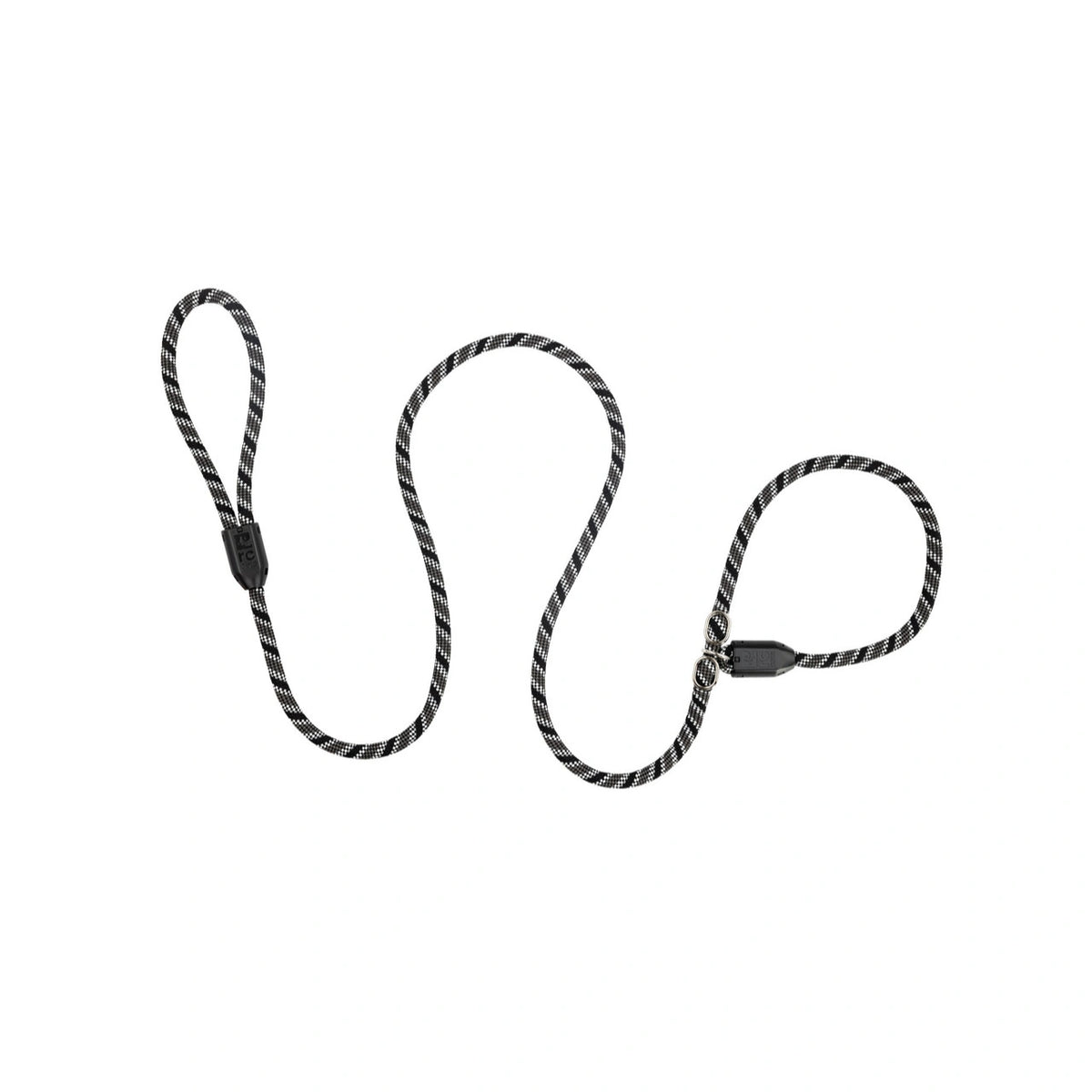Black and white rope leash on a white background