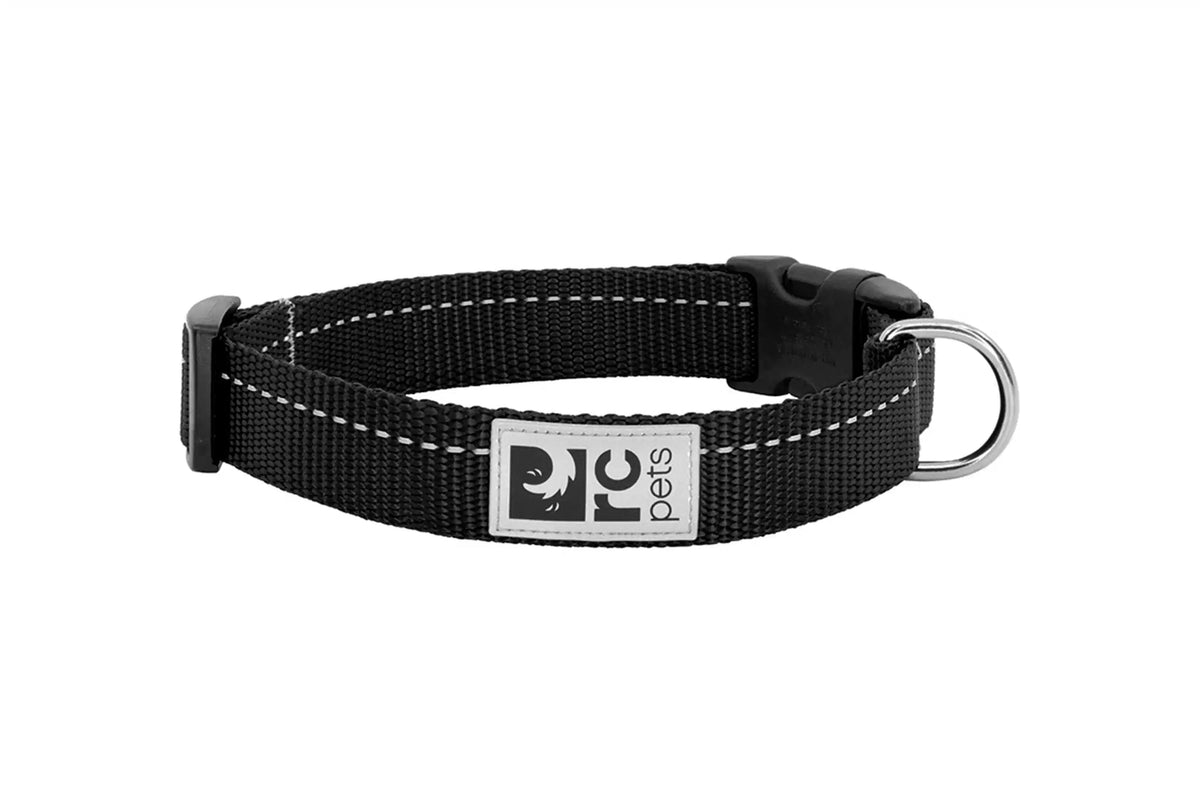 Black dog collar with a visible brand logo on a white background