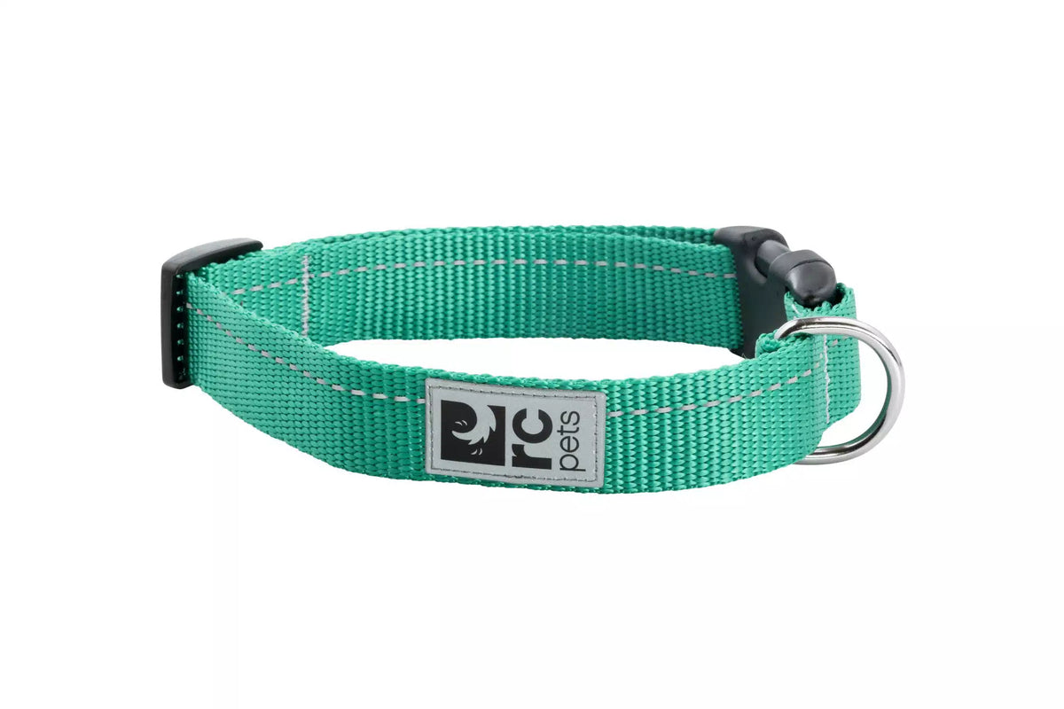 Green dog collar with a visible brand logo on a white background