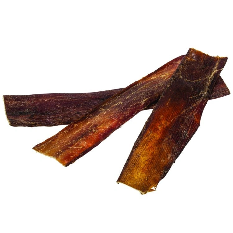 Two dried beef jerky sticks on a white background