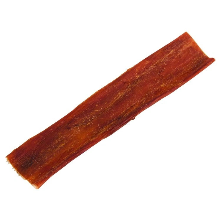 Rectangular piece of dried meat on a white background