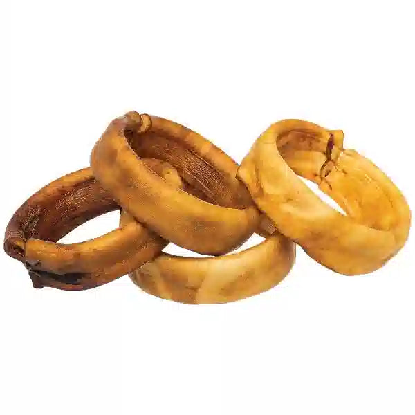 Three puffed collagen rings on a white background