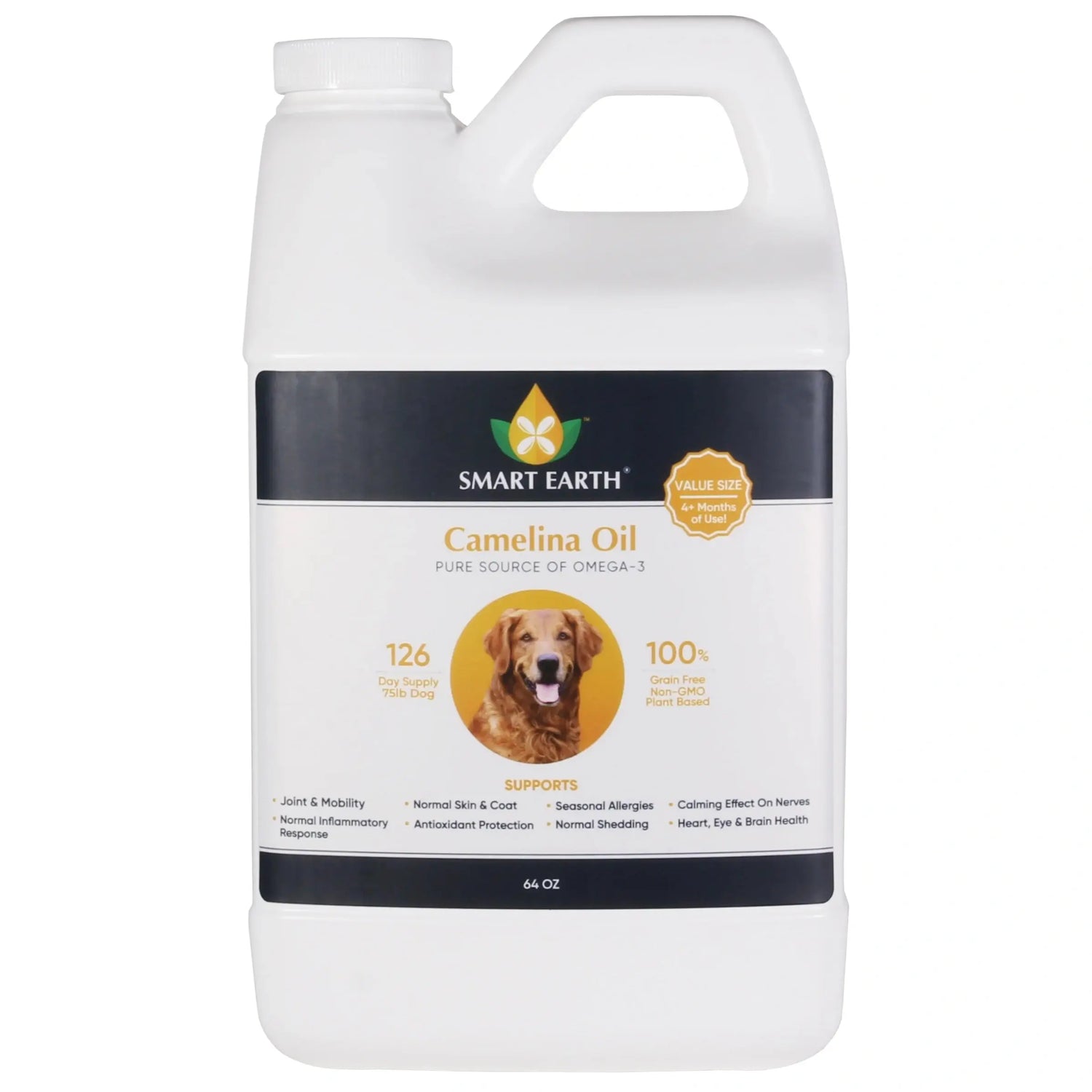 Smart Earth Camelina Oil container for dogs on a white background