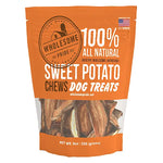 Package of Wholesome Pride Sweet Potato Chews dog treats in an orange package